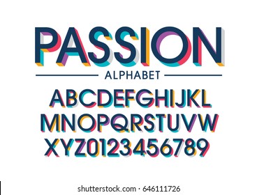 Vector of modern stylized colorful font and alphabet