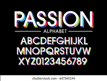 Vector of modern stylized colorful font and alphabet