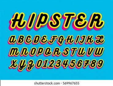 Vector of modern stylized font and alphabet