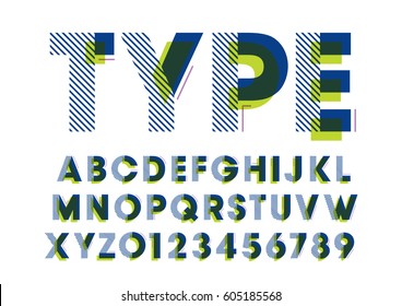 Vector of modern stylized font and alphabet