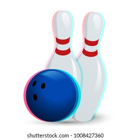 Vector modern stylized stereoscopic stereo vector Bowling game pins with ball.