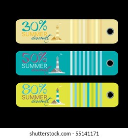 vector modern summer price tags with lighthouse