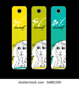 vector modern summer price tags with illustrated girl