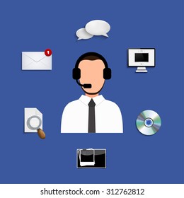 Vector modern support service icons set. Business background