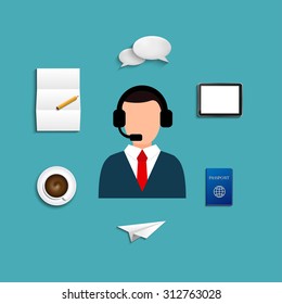 Vector modern support service icons set. Business background