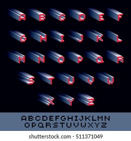 Vector modern tech alphabet letters set. Geometric pixilated digital font, 3d dotted 8 bit characters.