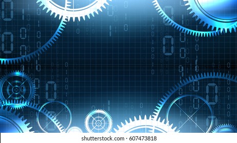 Vector modern technological gear illuminated background