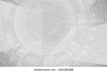 Vector modern technology background with binary code. White grey background for website, brochure, poster, flyer and magazine cover.