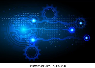 Vector Modern technology with gear and world map. On an abstract blue background.