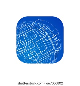 Vector modern techology icon on white background. global world backdrop