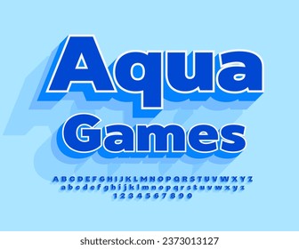 Moderne Vektorvorlage Aqua Games. Helle blaue 3D-Schriftart. Kreative Alphabet-Buchstaben und -Zahlen