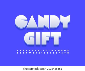 Vector modern template Candy Gift. White 3D Font. Abstract style Alphabet Letters and Numbers set