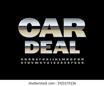 Vector modelo moderno de acuerdo con el contrato de coche. Fuente negrita metálica. Letras y números de alfabeto plateado