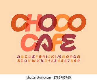 Vector de plantilla moderna Choco Cafe con fuente de color creativa. Letras y números alfabetos escritos a mano