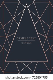 Vector modern template christmas card. Abstract christmas tree. Geometric rose gold pattern