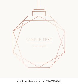 Vector modern template christmas card. Abstract christmas ball with shadow. Geometric rose gold pattern