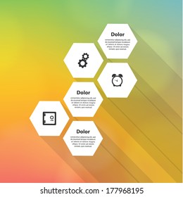 Vector modern template. Heptagon mosaic with clean flat shadow and blurred background. Abstract template with place for your content. 