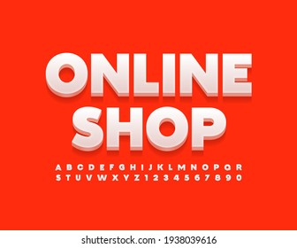 Moderner Vektor Template Online Shop mit stilvollem Font. Weißes Alphabet mit Buchstaben und Zahlen