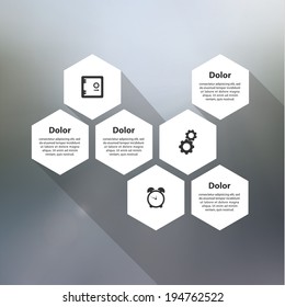 Vector modern template. Septagon mosaic with clean flat shadow and blurred background. Abstract template with place for your content. 