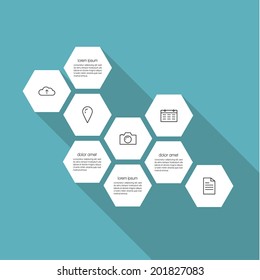 Vector modern template. Septagon mosaic with clean flat shadow and one-color background. Abstract template with place for your content. 