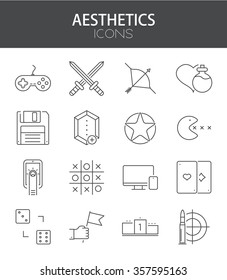 Vector modern thin line flat design of icons set. video game outline infographic collection. Eps10