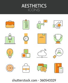 Vector modern thin line flat design of icons set. Business development, successful career, office infographic collection