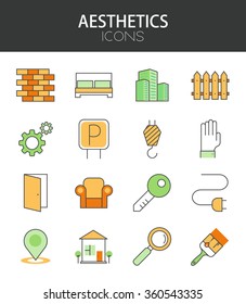 Vector modern thin line flat design of icons set. real estate outline infographic collection