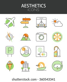 Vector modern thin line flat design of icons set. Travel and tourism , infographic collection