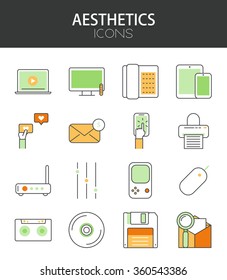 Vector modern thin line flat design of icons set. Technology and gadgets , infographic collection