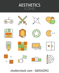 Vector modern thin line flat design of icons set. video game outline infographic collection. Eps10