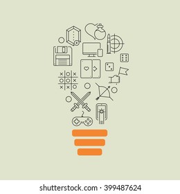 Vector modern thin line flat design of icons set. video game outline  idea background 