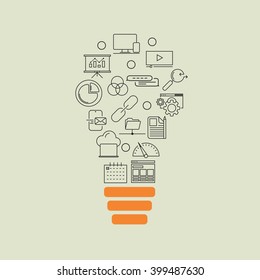 Vector modern thin line flat design of icons set. Business development, seo optimisation idea background