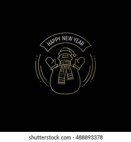 Vector modern thin line gold and white illustration over black background for New Year social banners, greeting cards, posters, invitations and more