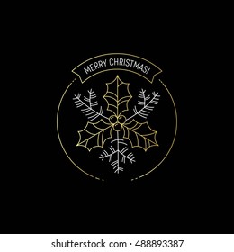 Vector modern thin line gold and white illustration over black background for Christmas social banners, greeting cards, posters, invitations and more