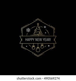 Vector modern thin line gold and white illustration over black background for Christmas social banners, blog articles, greeting cards, posters, invitations and more