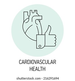 Vector modern thin line health care concept design element on cardiovascular health | Trendy minimalistic medical heart disease awareness icon