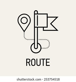 Vector Modern Thin Line Icon On Travel Route And Navigation With Start And Finish Point Featuring Flag Pole And Geographic Location Pin