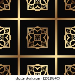 Vector modern tiles pattern. Abstract art deco seamless golden background