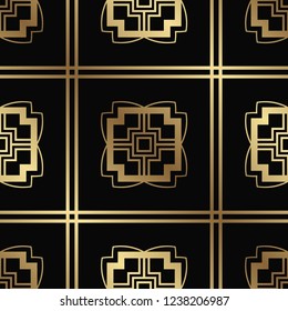 Vector modern tiles pattern. Abstract art deco seamless golden background