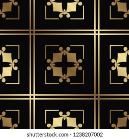 Vector modern tiles pattern. Abstract art deco seamless golden background