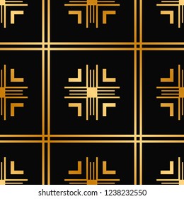 Vector modern tiles pattern. Abstract art deco seamless golden background