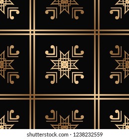 Vector modern tiles pattern. Abstract art deco seamless golden background