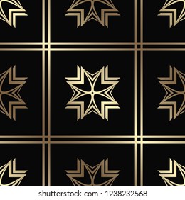Vector modern tiles pattern. Abstract art deco seamless golden background
