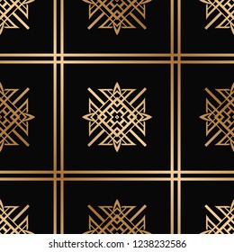 Vector modern tiles pattern. Abstract art deco seamless golden background