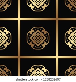 Vector modern tiles pattern. Abstract art deco seamless golden background