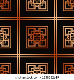 Vector modern tiles pattern. Abstract art deco seamless golden background