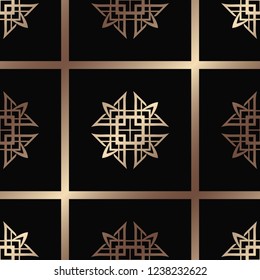 Vector modern tiles pattern. Abstract art deco seamless golden background
