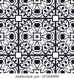 Vector modern tiles pattern. Abstract art deco seamless monochrome background