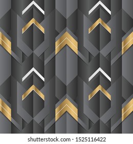 Vector modern tiles pattern. Abstract art deco seamless monochrome background. black and golden geometric texture