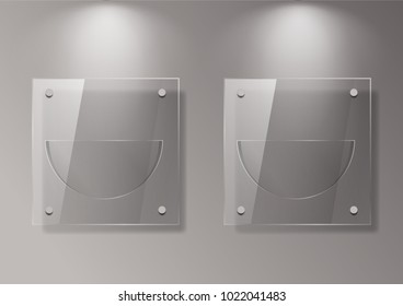 Vector modern transparent glass plates set on sample background. Eps10